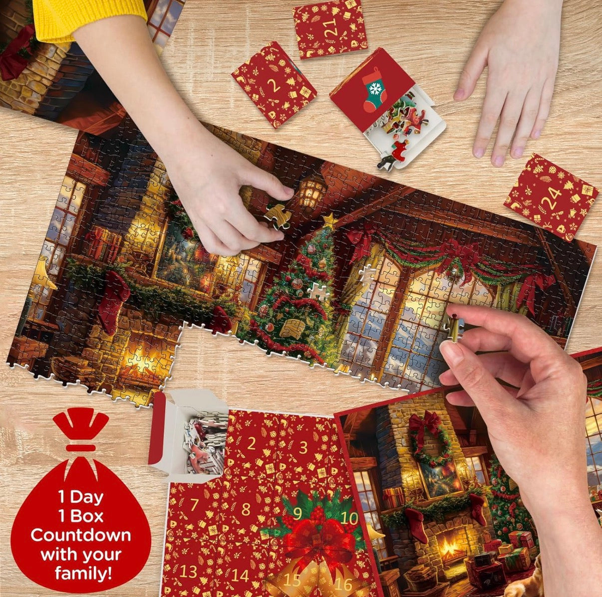 JingleBox™ Cozy Hearth Advent Puzzle 24 Days Christmas Countdown